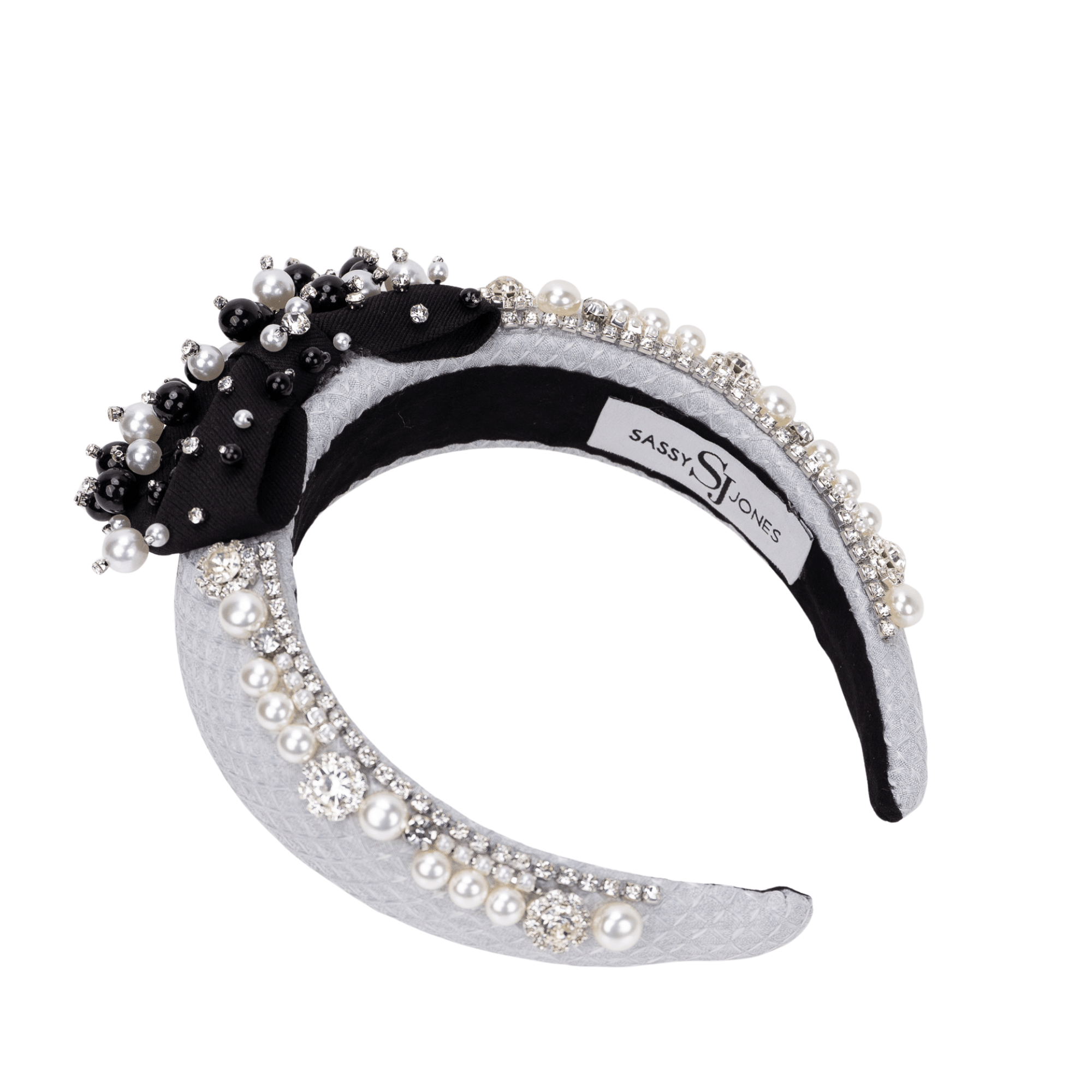 Emily Luxe Headband - Black/White Pearl,Headbands, Sassy Jones,