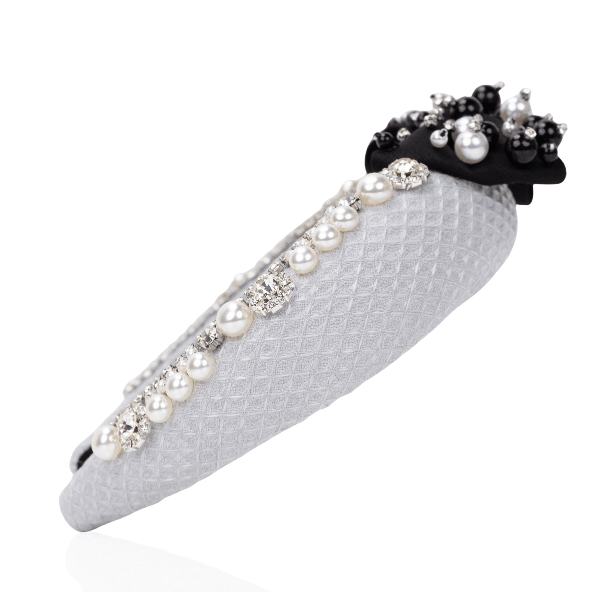 Emily Luxe Headband - Black/White Pearl,Headbands, Sassy Jones,