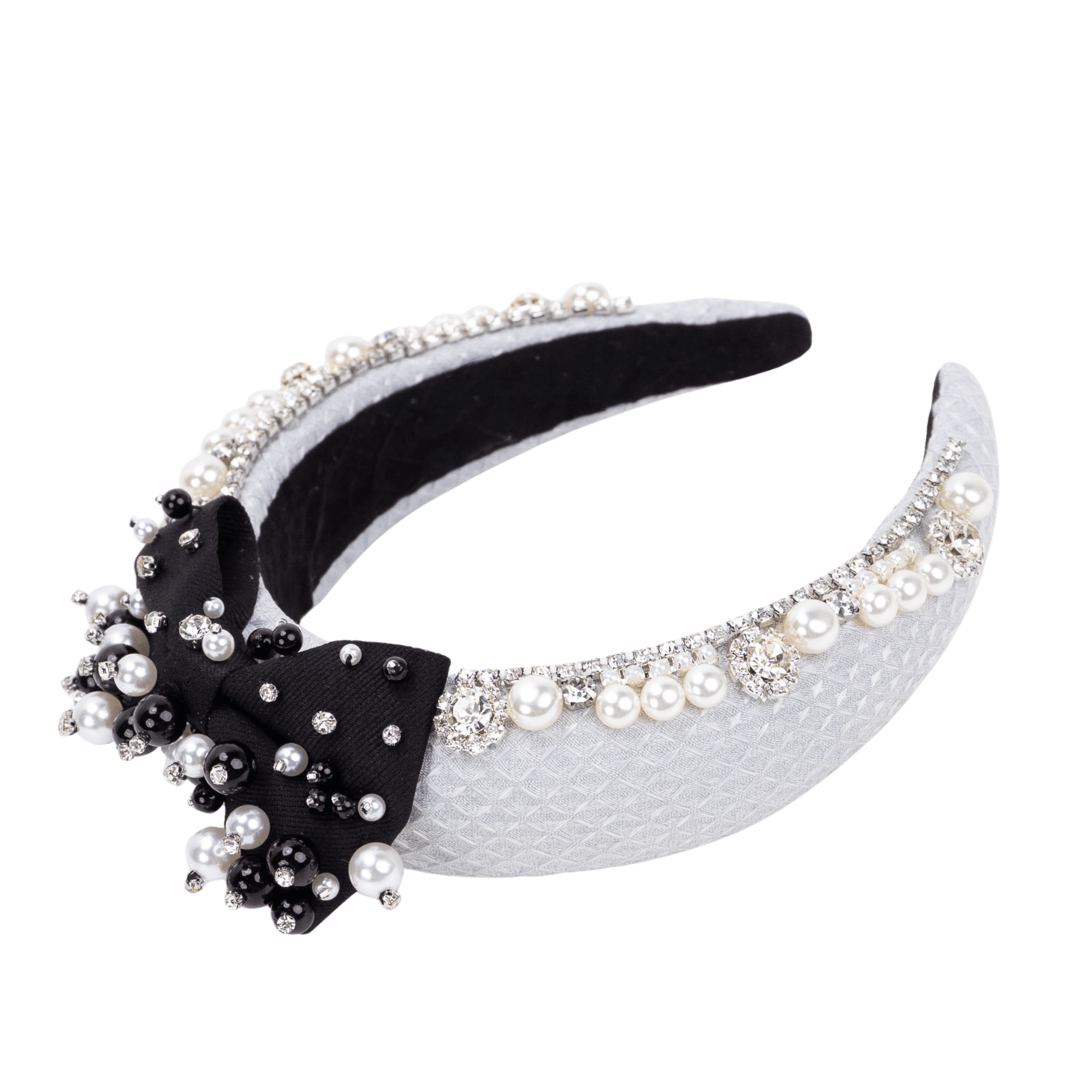 Emily Luxe Headband - Black/White Pearl,Headbands, Sassy Jones,