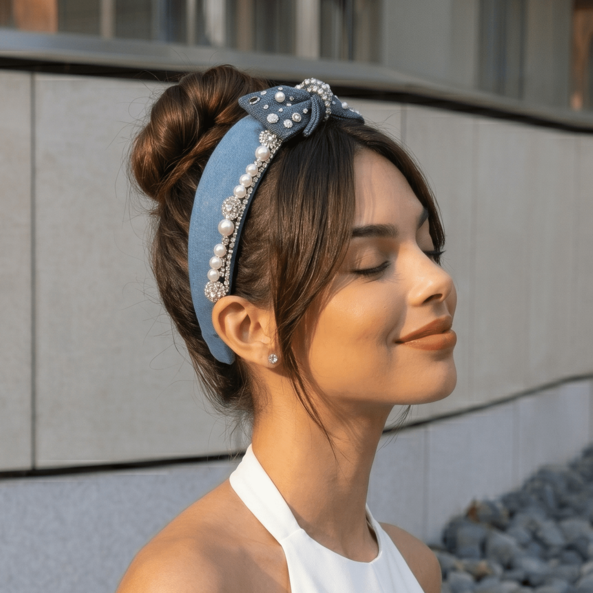 Emily Luxe Headband - Denim Pearl,Headbands, Sassy Jones,