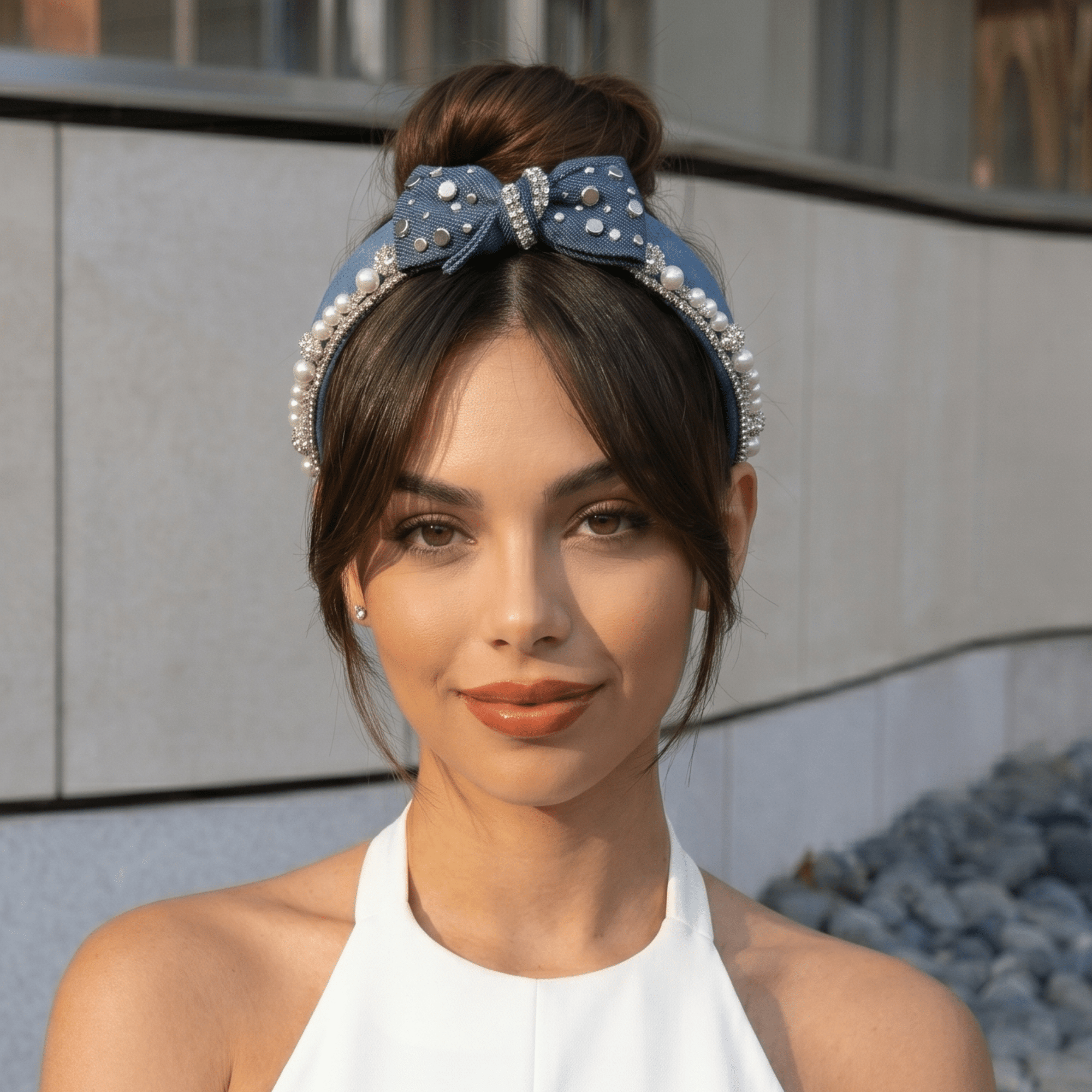 Emily Luxe Headband - Denim Pearl,Headbands, Sassy Jones,