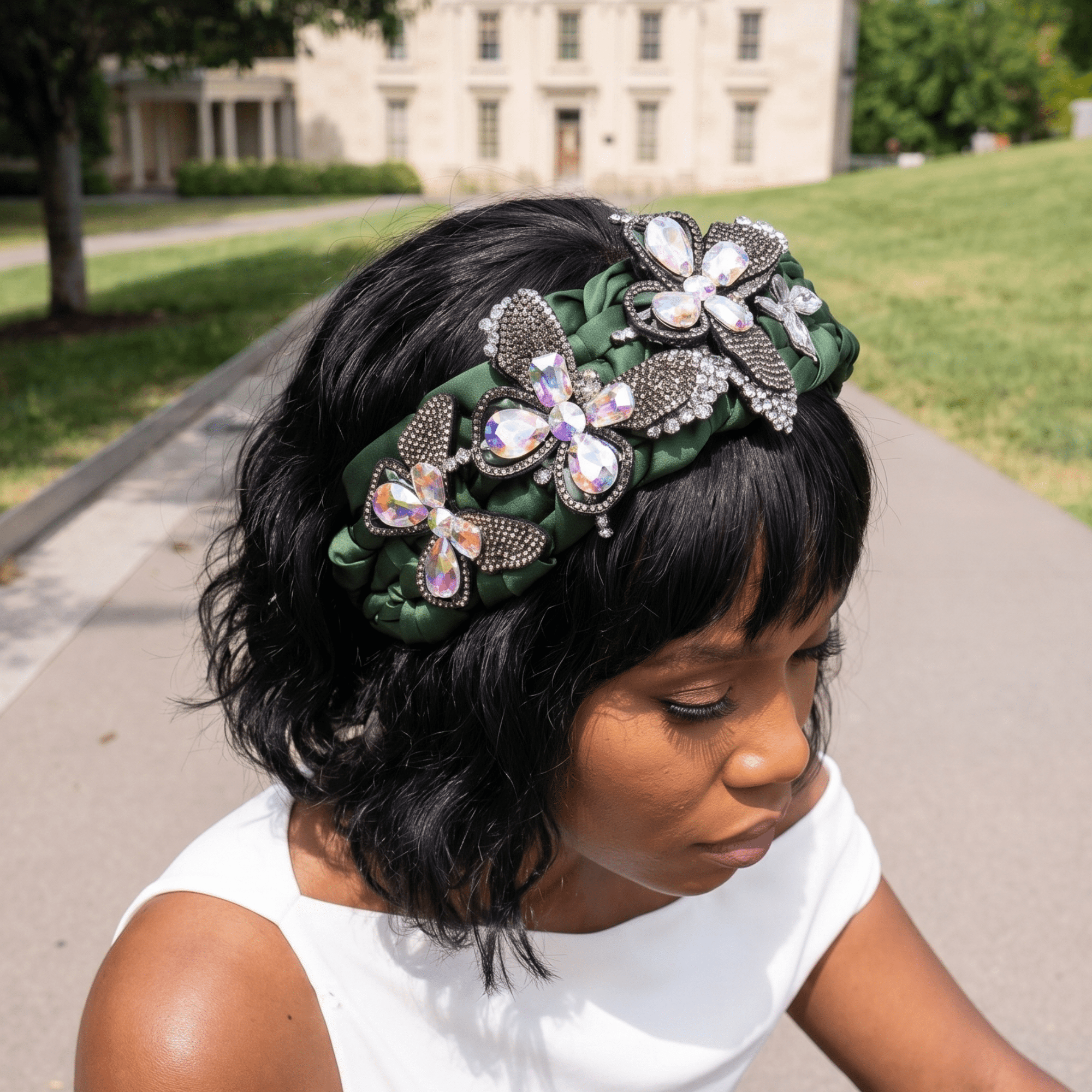 Evangeline Flutter Headband - Hunter Green,Headbands, Sassy Jones,