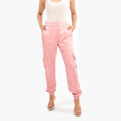 Bold satin jogger pants High-fashion pink jogger Trendy blush jogger pants Elegant satin jogger Fashion-forward jogger pants Unique mauve jogger Modern chic jogger pants Eye-catching pink jogger Designer satin jogger pants Luxe satin jogger set