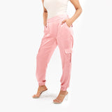 Bold satin jogger pants High-fashion pink jogger Trendy blush jogger pants Elegant satin jogger Fashion-forward jogger pants Unique mauve jogger Modern chic jogger pants Eye-catching pink jogger Designer satin jogger pants Luxe satin jogger set