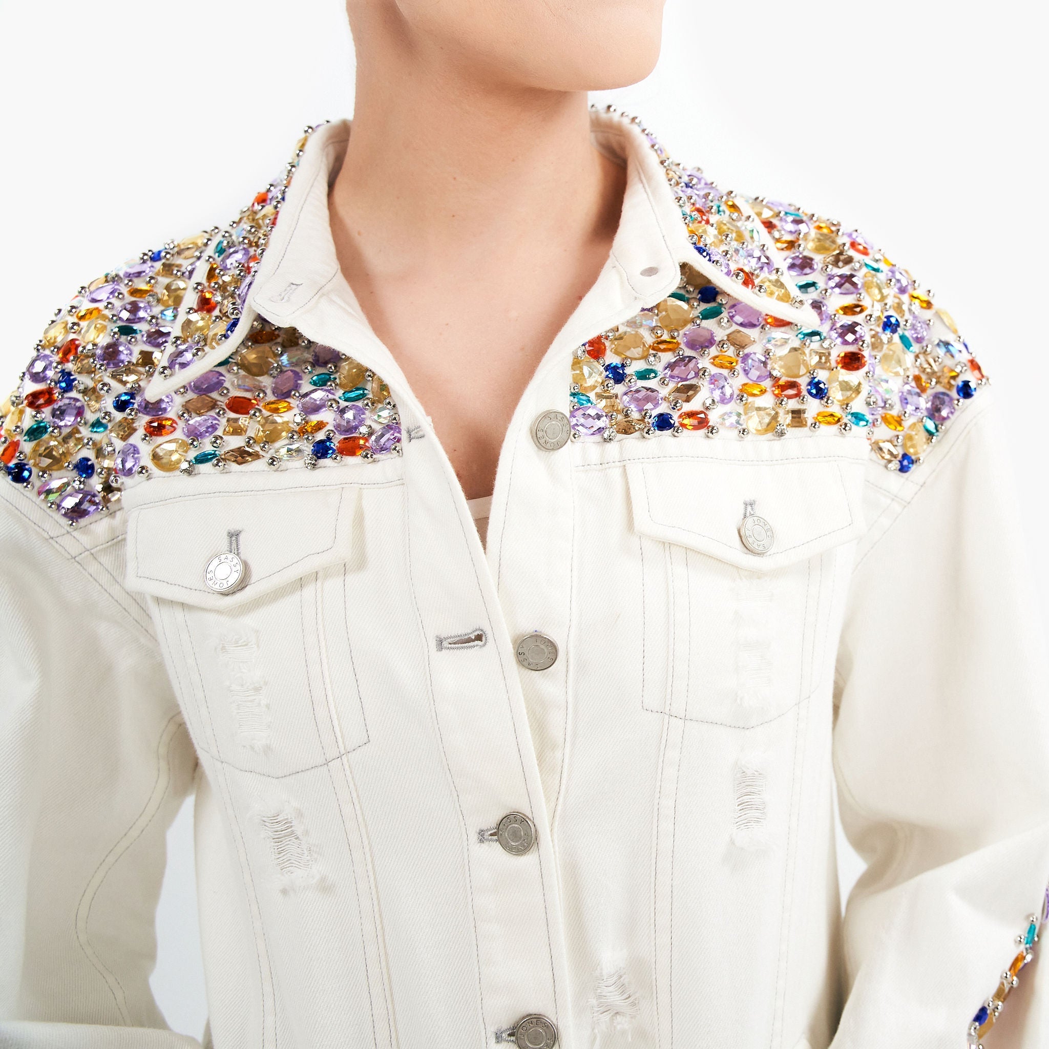 Gemma Denim Jacket - White - Sassy Jones