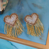 Giovanna Glass Sparkler Heart Dangles - Gold,Earrings, Sassy Jones,