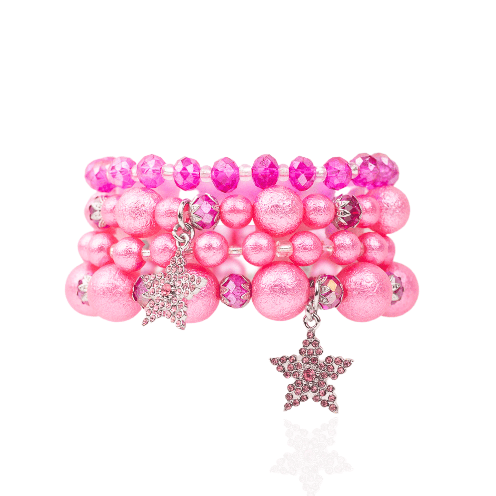 Gizelle 4pc Bracelet Stretch Stack - Hot Pink/Silver,Bracelets, Sassy Jones,
