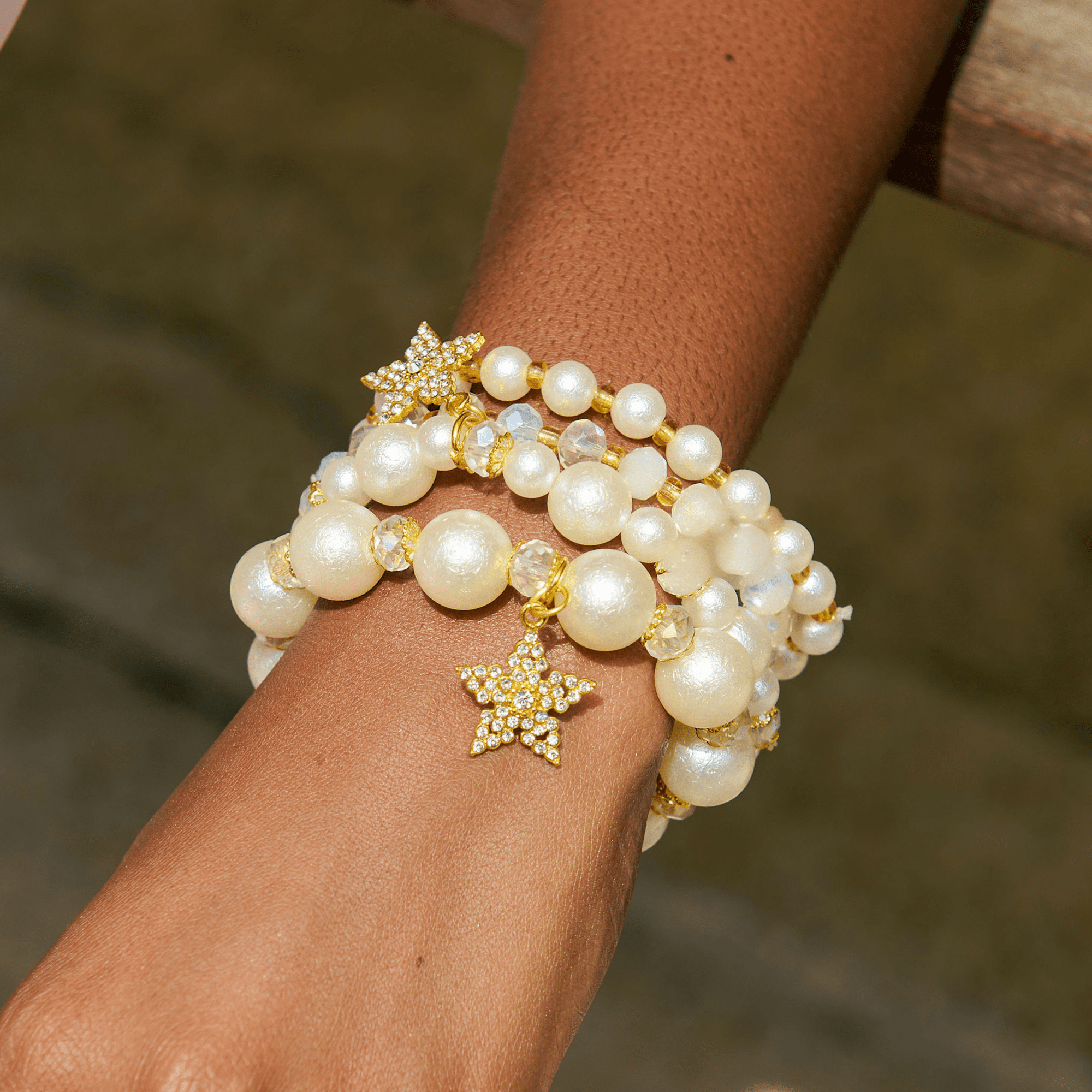 Gizelle 4pc Bracelet Stretch Stack - Ivory/Gold,Bracelets, Sassy Jones,