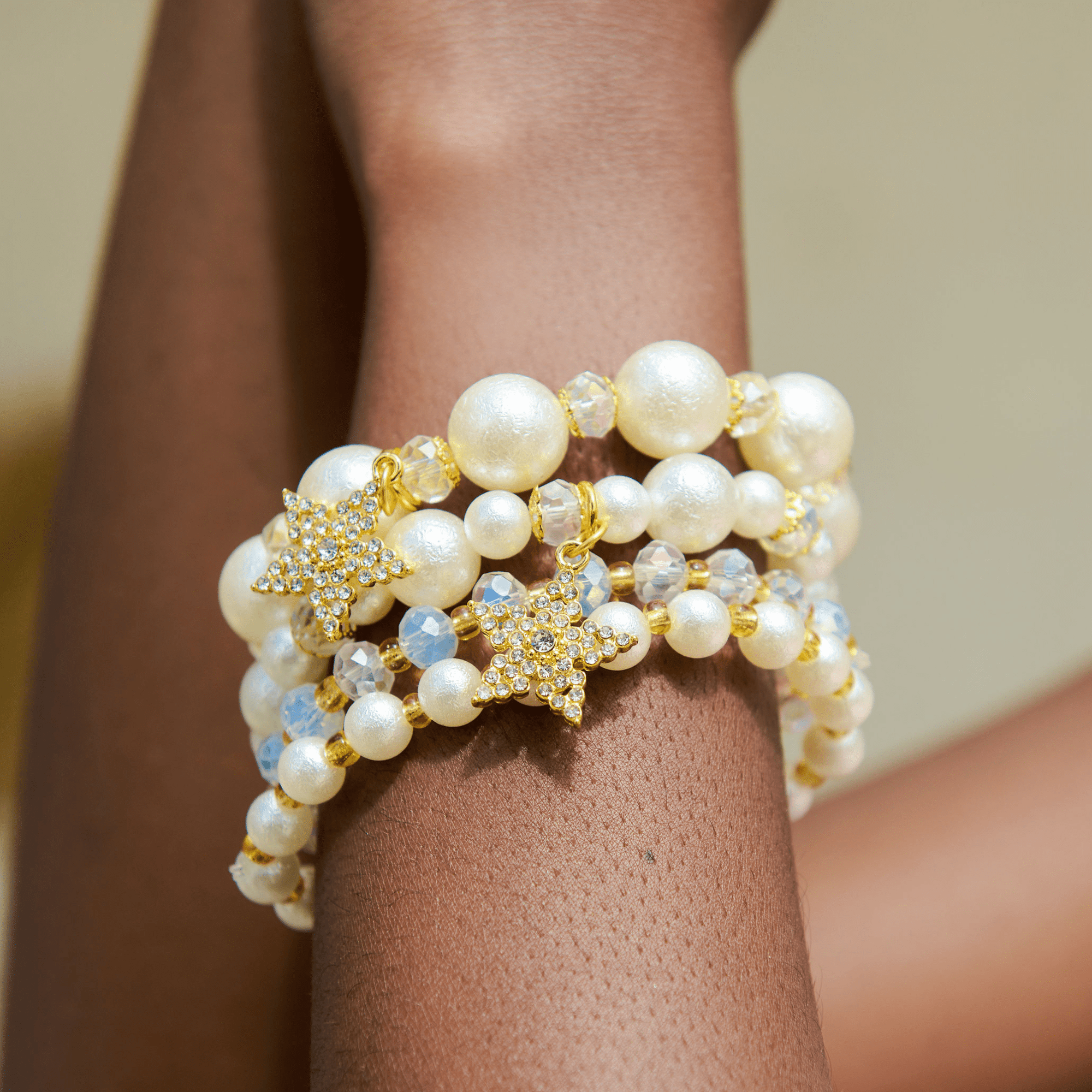 Gizelle 4pc Bracelet Stretch Stack - Ivory/Gold,Bracelets, Sassy Jones,