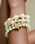 Gizelle 4pc Bracelet Stretch Stack - Ivory/Gold,Bracelets, Sassy Jones,