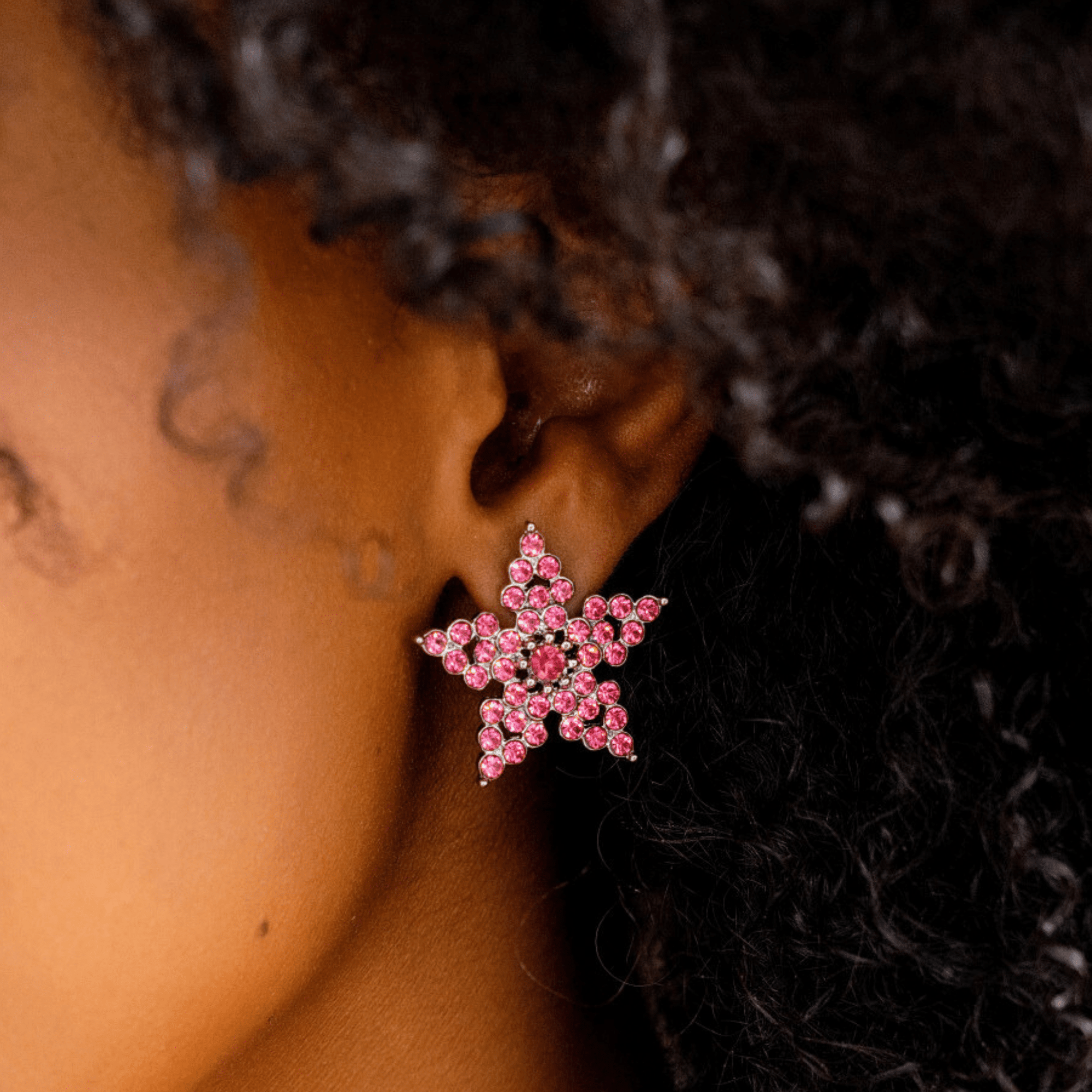 Gizelle Crystal Star Studs - Hot Pink/Silver,Earrings, Sassy Jones,