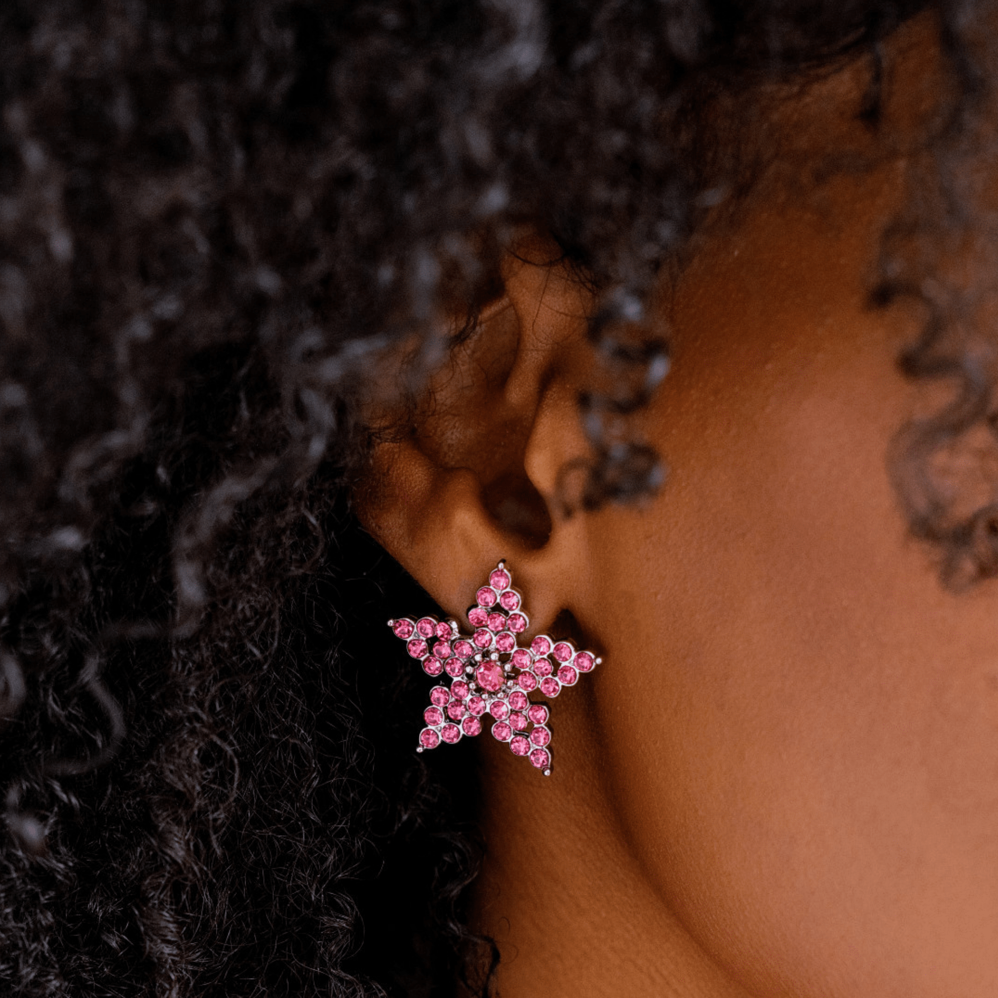Gizelle Crystal Star Studs - Hot Pink/Silver,Earrings, Sassy Jones,