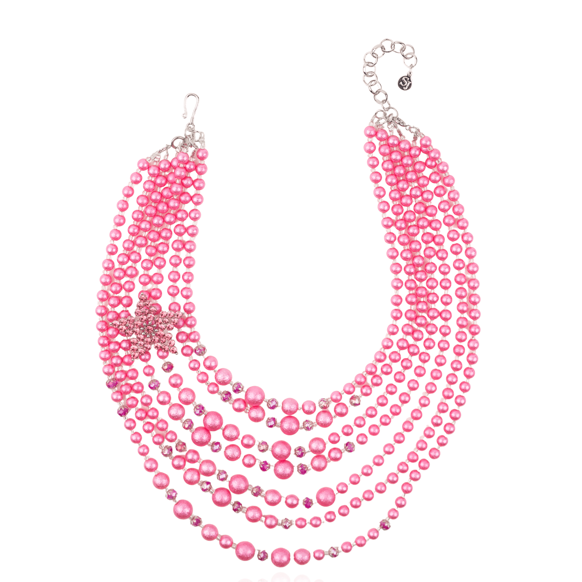 Gizelle Pearl Necklace - Hot Pink/Silver,Necklaces, Sassy Jones,