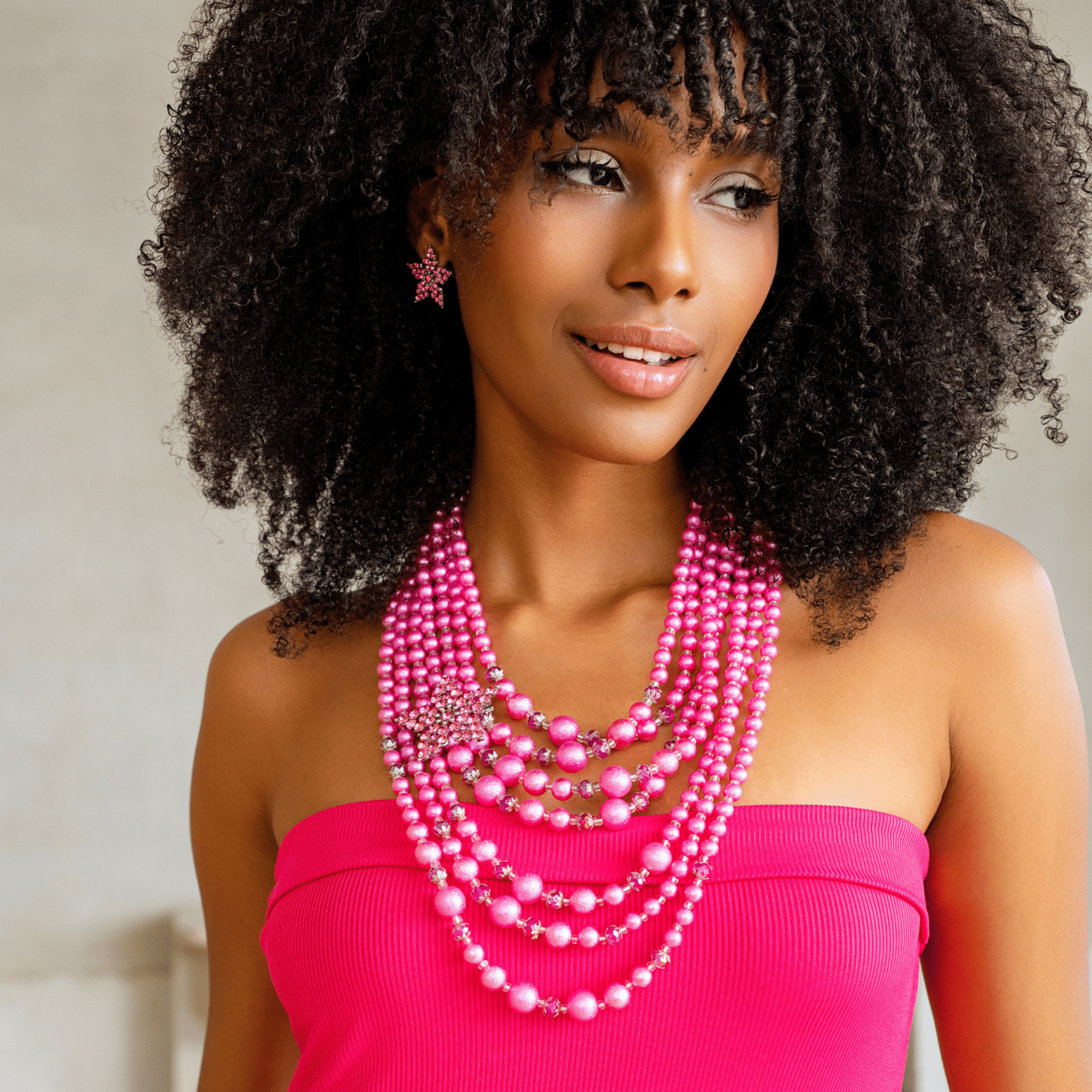Gizelle Pearl Necklace - Hot Pink/Silver,Necklaces, Sassy Jones,