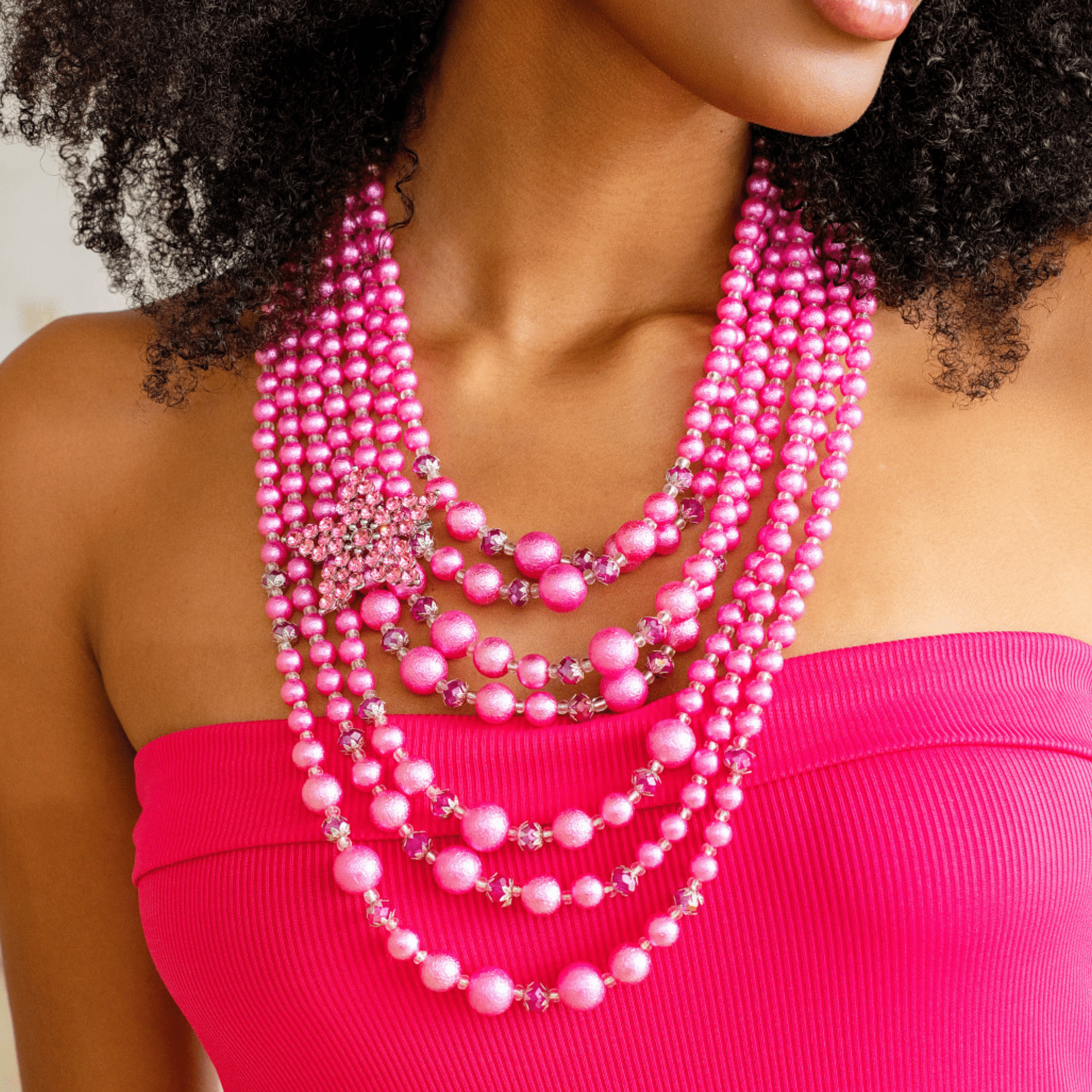 Gizelle Pearl Necklace - Hot Pink/Silver,Necklaces, Sassy Jones,