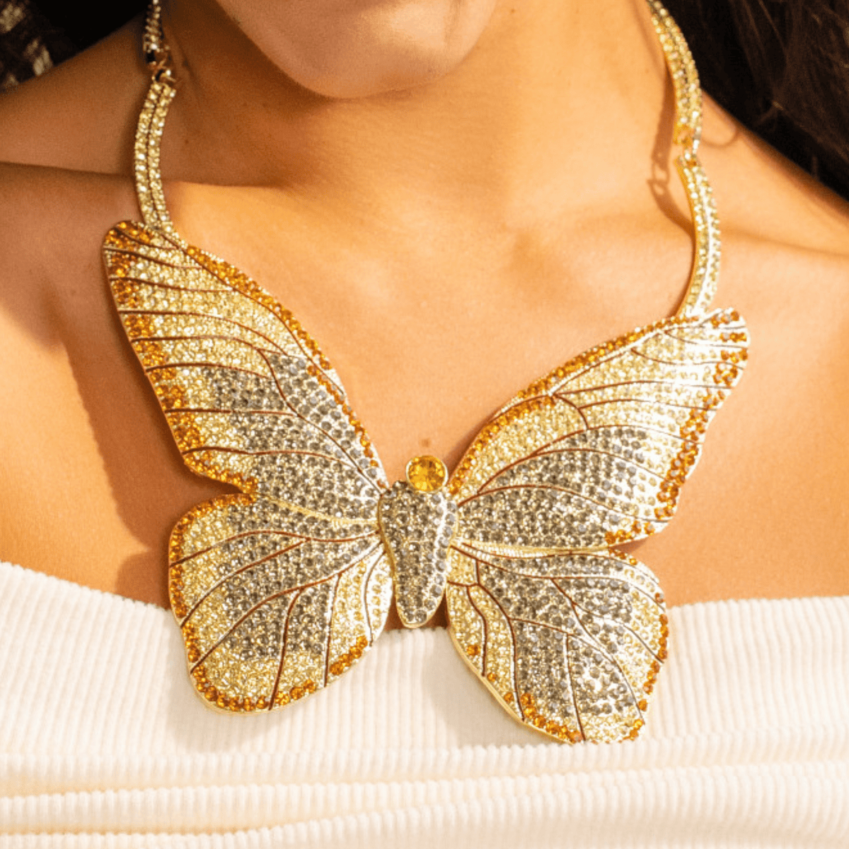 Hadassa Crystal Butterfly Statement Necklace