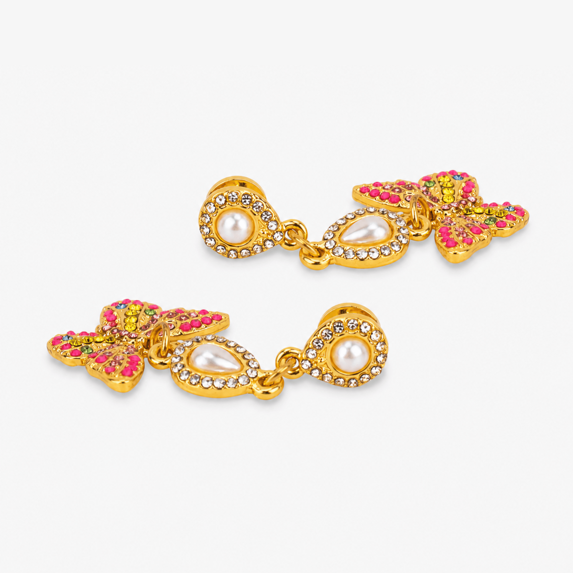 Hadassa Colorful Crystal Butterfly Pearl Dangle Earrings,Earrings, Sassy Jones,