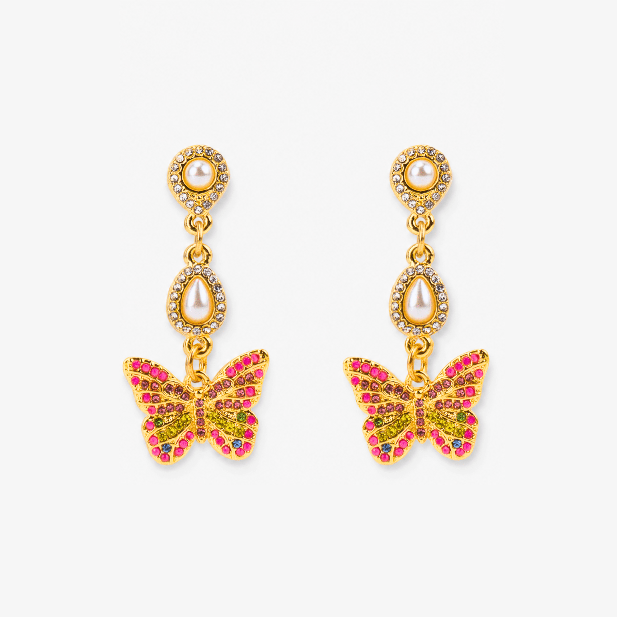 Hadassa Colorful Crystal Butterfly Pearl Dangle Earrings,Earrings, Sassy Jones,