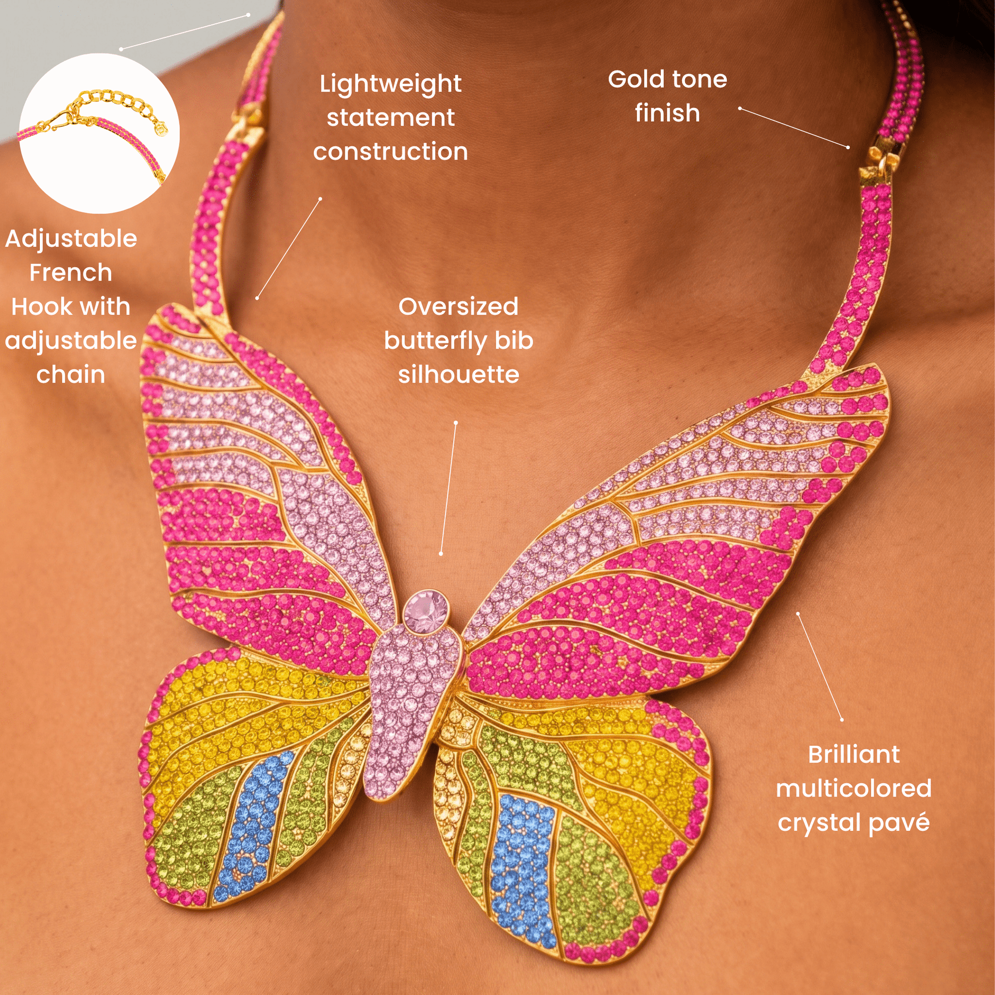 Hadassa Colorful Crystal Butterfly Statement Necklace,Necklaces, Sassy Jones,