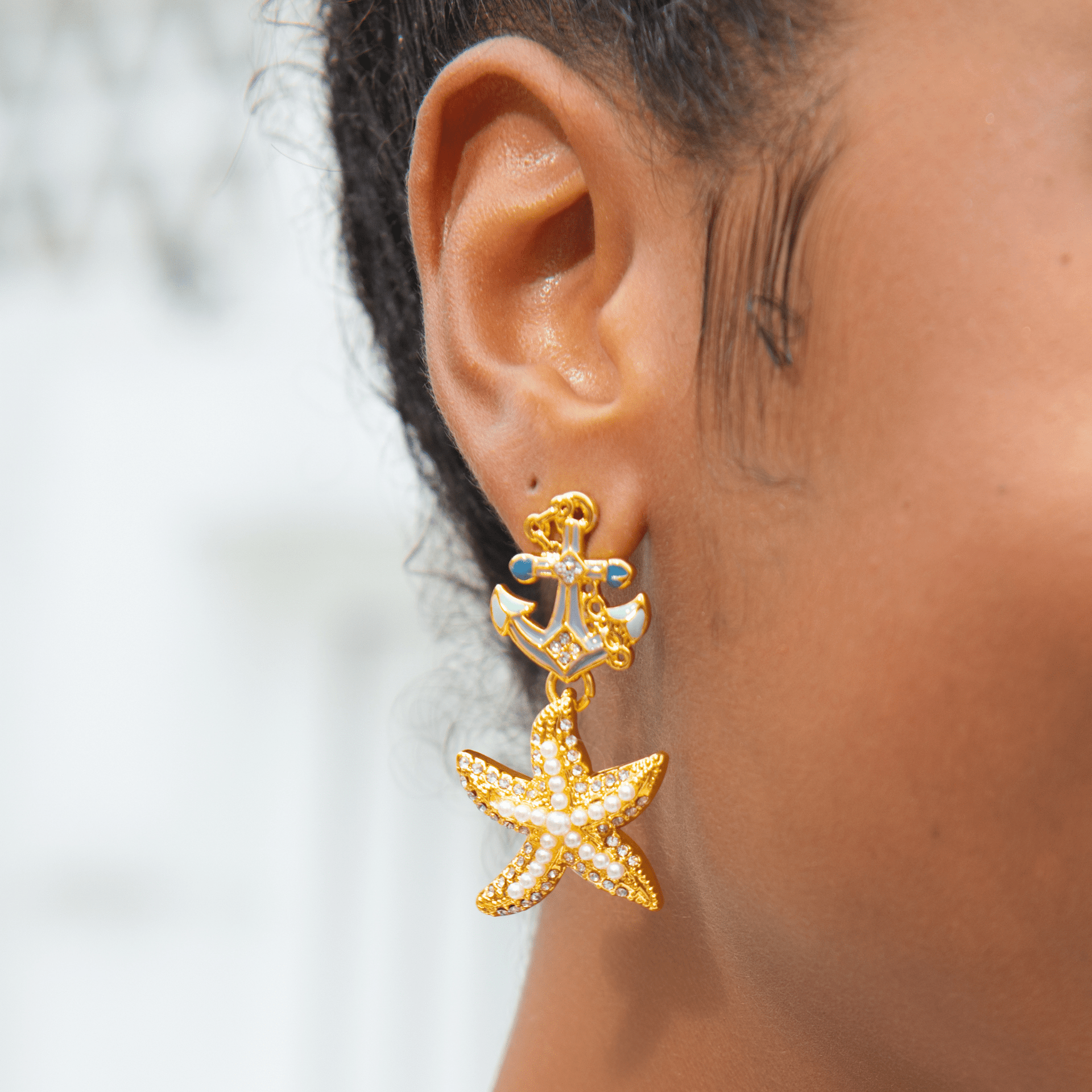 Harbor Grace 18k Anchor Earrings Coastal Pearl