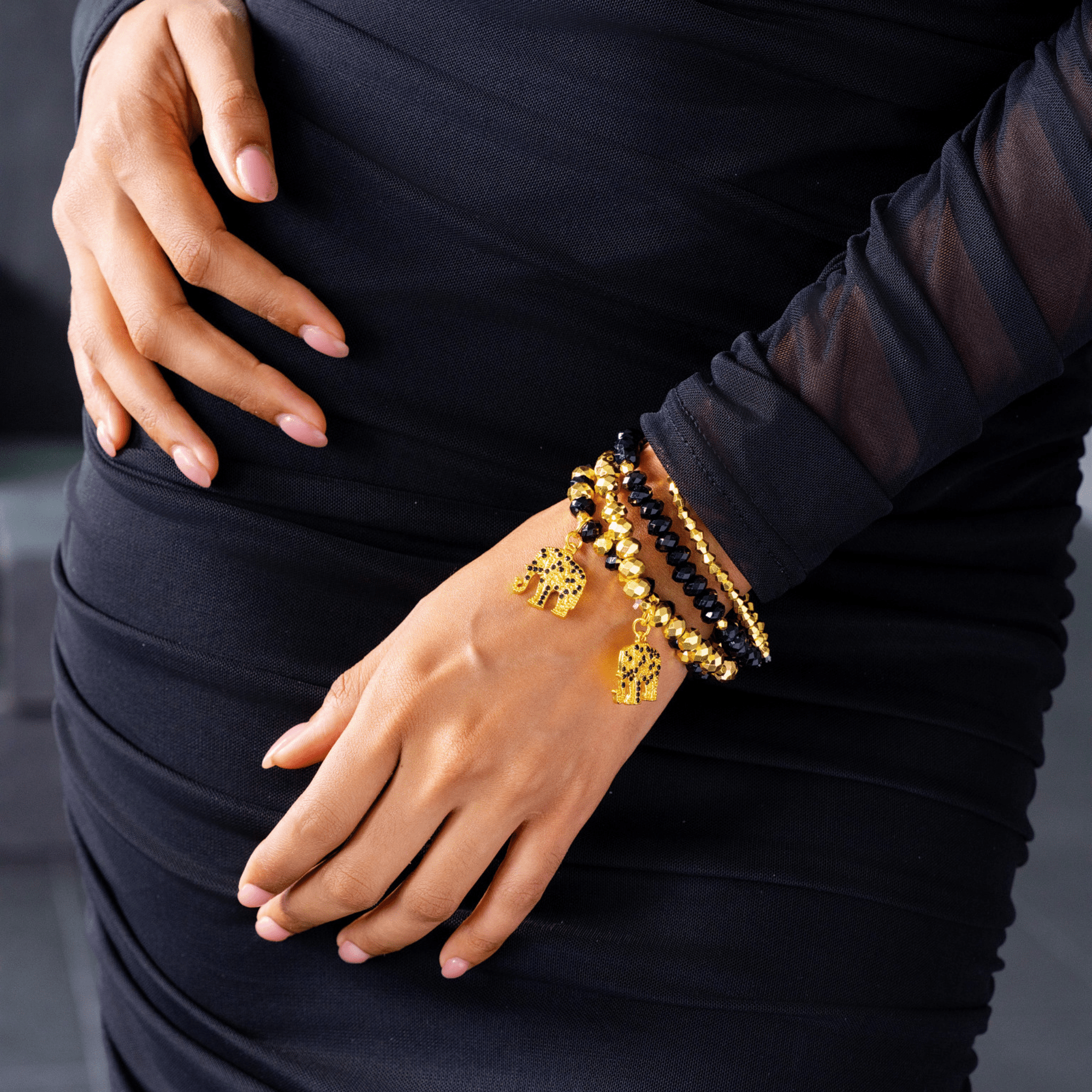 Ibiza 4pc Stretch Bracelet Stack - Black,Bracelets, Sassy Jones,