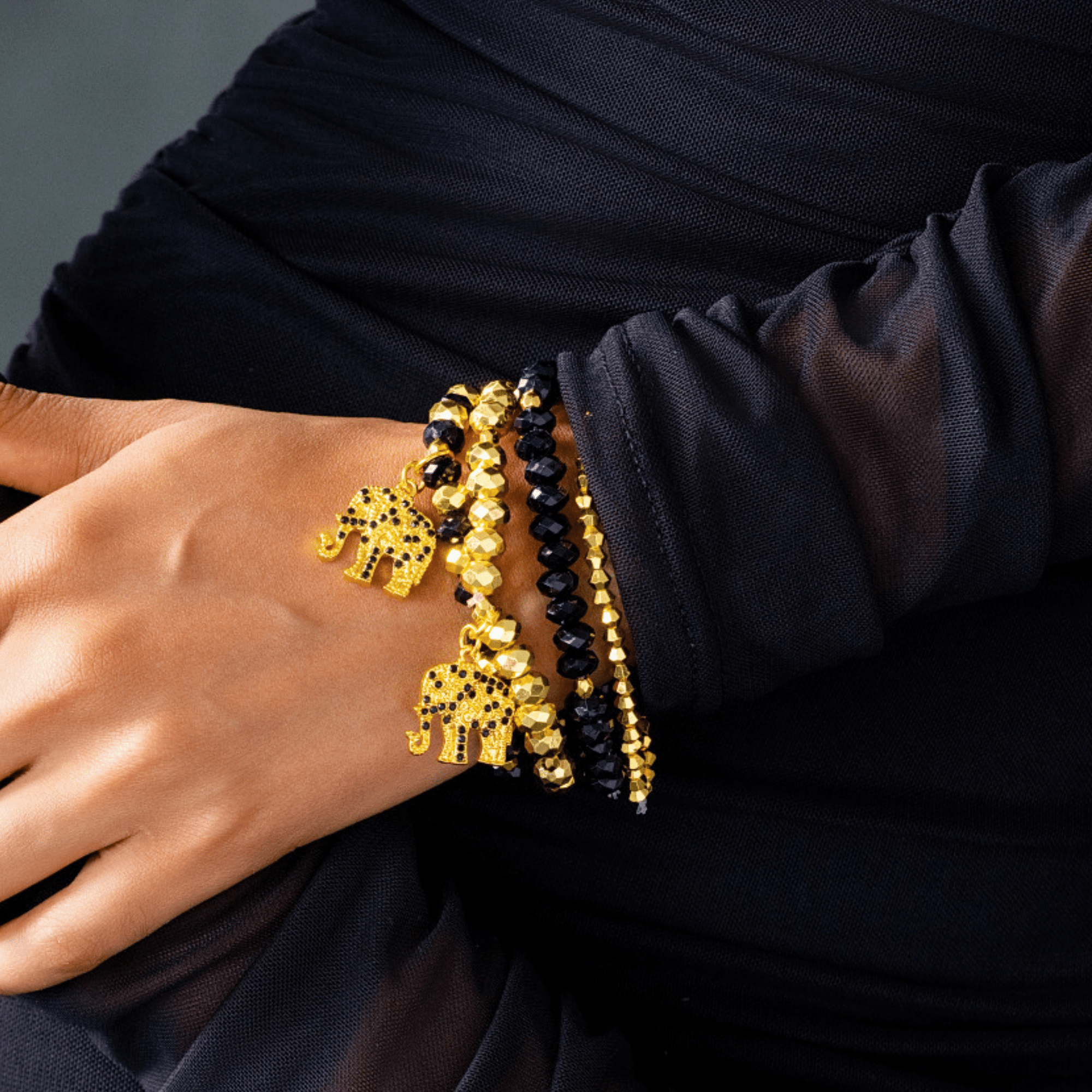 Ibiza 4pc Stretch Bracelet Stack - Black,Bracelets, Sassy Jones,