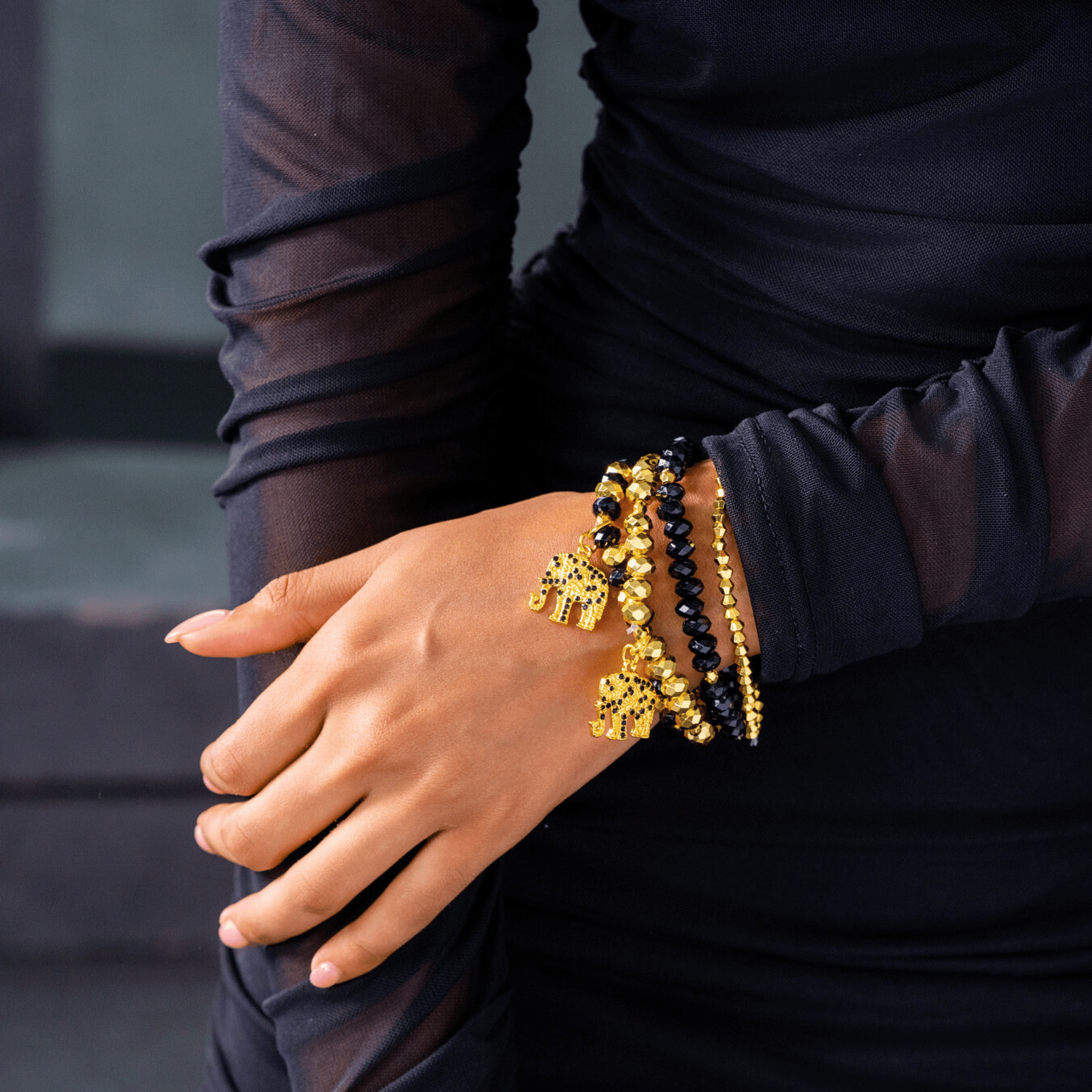 Ibiza 4pc Stretch Bracelet Stack - Black,Bracelets, Sassy Jones,