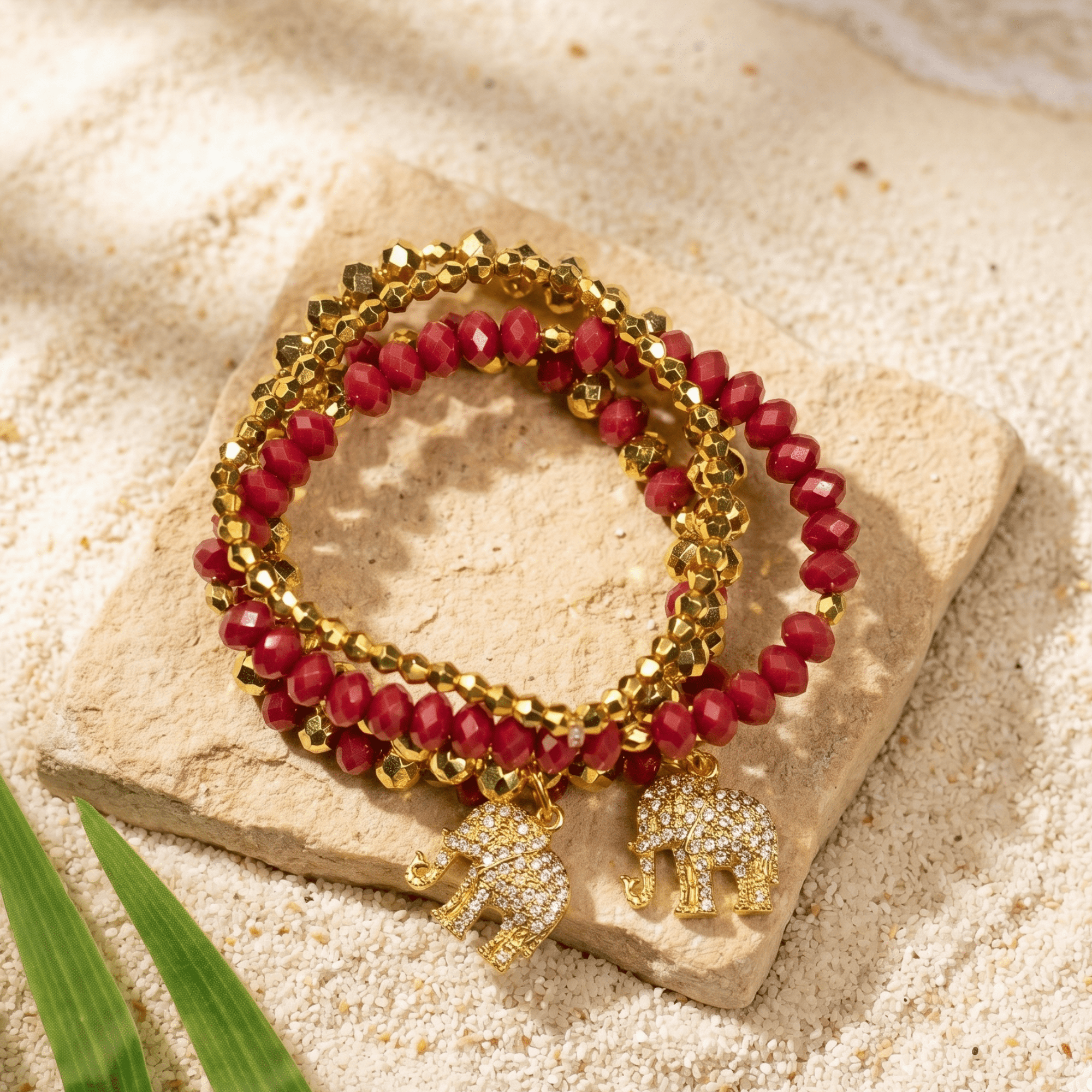 Ibiza 4pc Stretch Bracelet Stack - Crimson/Gold,Bracelets, Sassy Jones,