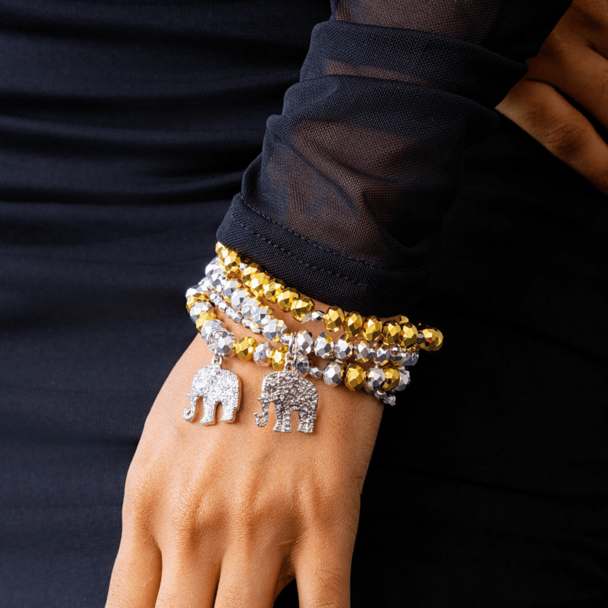 Ibiza 4pc Stretch Bracelet Stack - Silver/Gold,Bracelets, Sassy Jones,