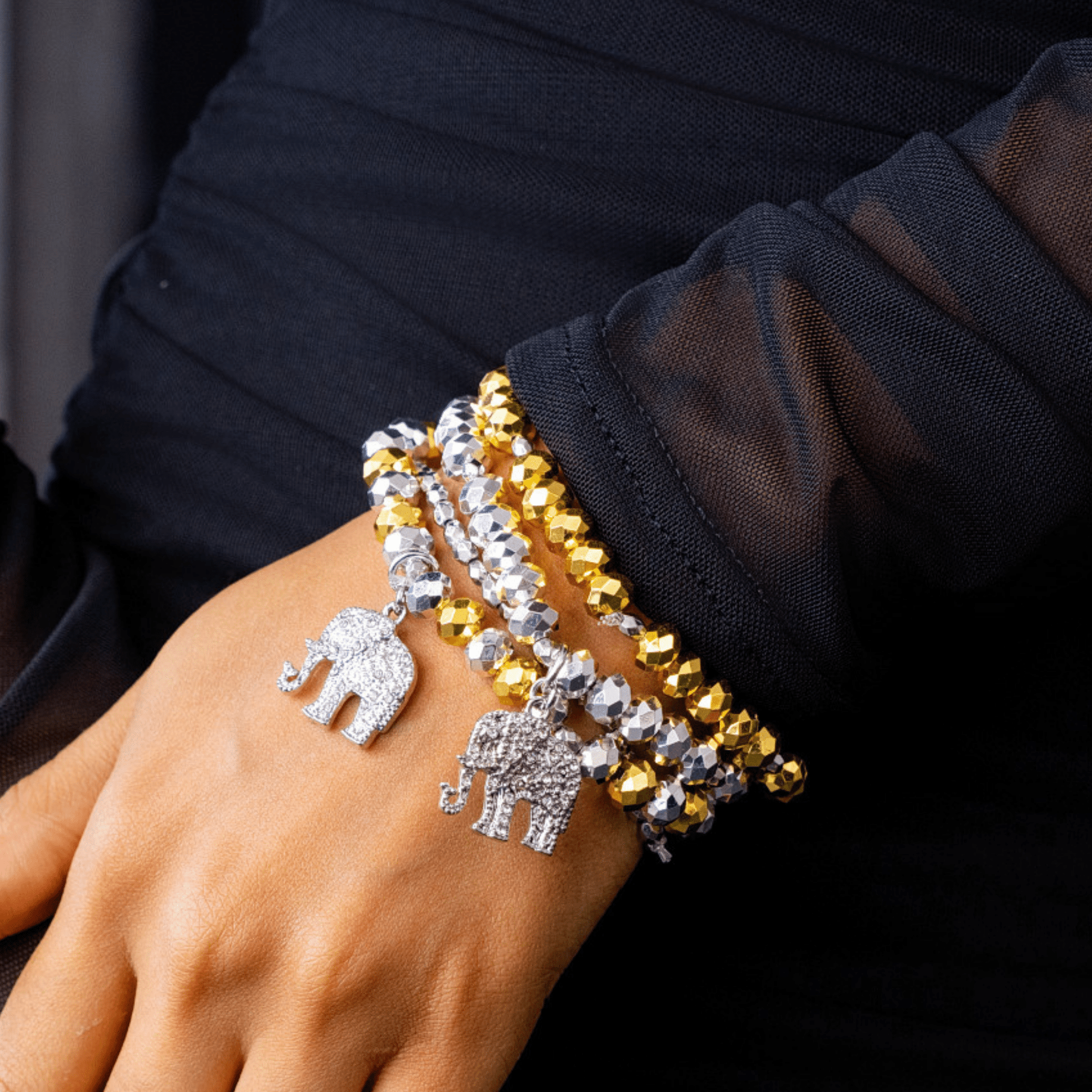 Ibiza 4pc Stretch Bracelet Stack - Silver/Gold,Bracelets, Sassy Jones,