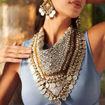 Indira Beaded Scarf Necklace - Silver Coin,Necklaces, Sassy Jones,