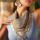 Indira Beaded Scarf Necklace - Silver Coin,Necklaces, Sassy Jones,