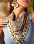 Indira Beaded Scarf Necklace - Silver Coin,Necklaces, Sassy Jones,