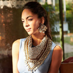 Indira Beaded Scarf Necklace - Silver Coin,Necklaces, Sassy Jones,