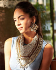 Indira Beaded Scarf Necklace - Silver Coin,Necklaces, Sassy Jones,