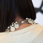 Indira Beaded Scarf Necklace - Silver Coin,Necklaces, Sassy Jones,