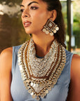 Indira Beaded Scarf Necklace - Silver Coin,Necklaces, Sassy Jones,