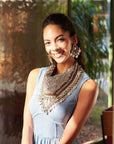 Indira Beaded Scarf Necklace - Silver Coin,Necklaces, Sassy Jones,