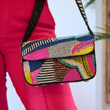 Indira Beaded Statement Flap Bag - Pink/Sequin Multi,Handbags, Sassy Jones,