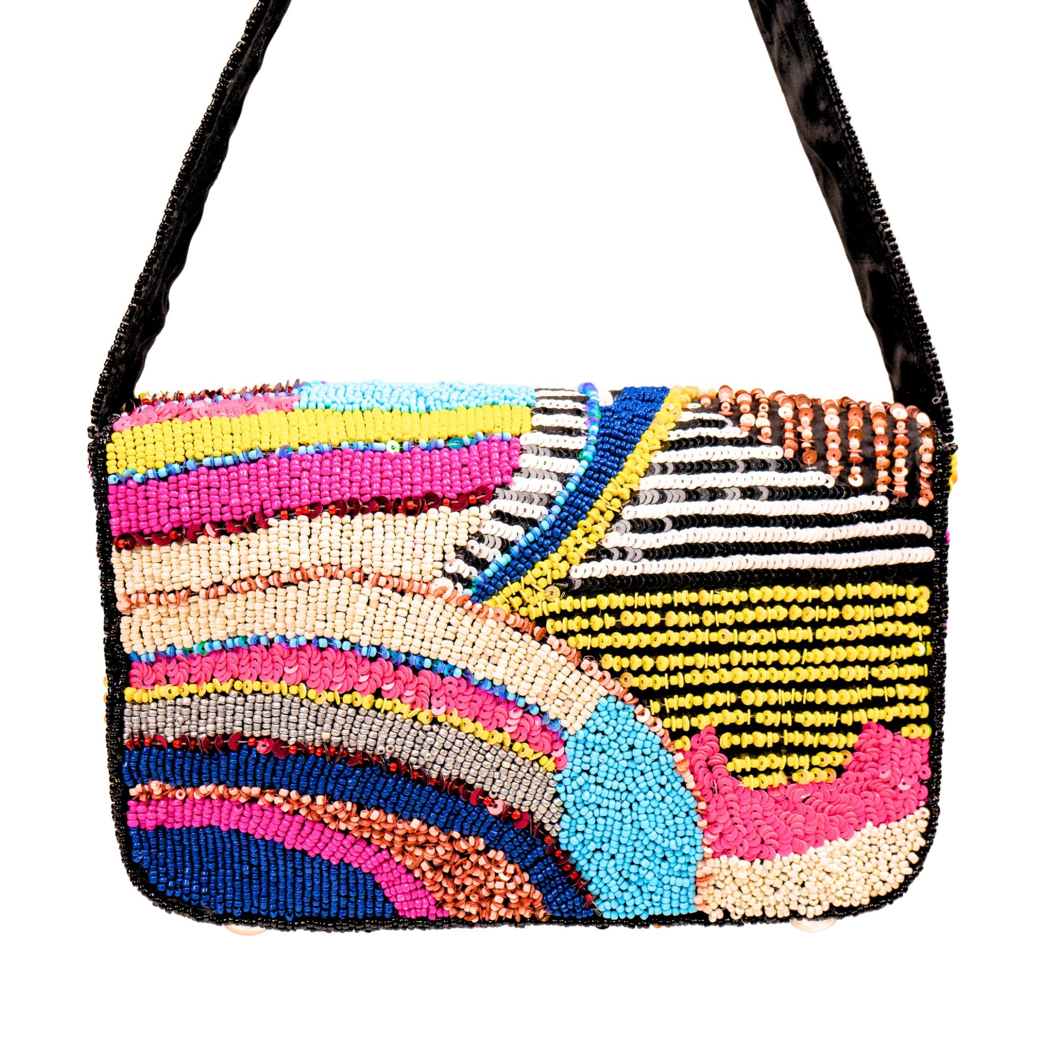 Indira Beaded Statement Flap Bag - Pink/Sequin Multi,Handbags, Sassy Jones,