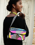 Indira Beaded Statement Flap Bag - Pink/Sequin Multi,Handbags, Sassy Jones,