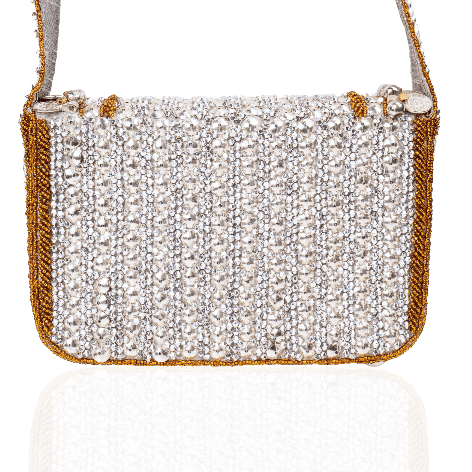 Indira Beaded Statement Flap Bag - Silver Coin,Handbags, Sassy Jones,