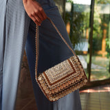 Indira Beaded Statement Flap Bag - Silver Coin,Handbags, Sassy Jones,