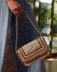 Indira Beaded Statement Flap Bag - Silver Coin,Handbags, Sassy Jones,