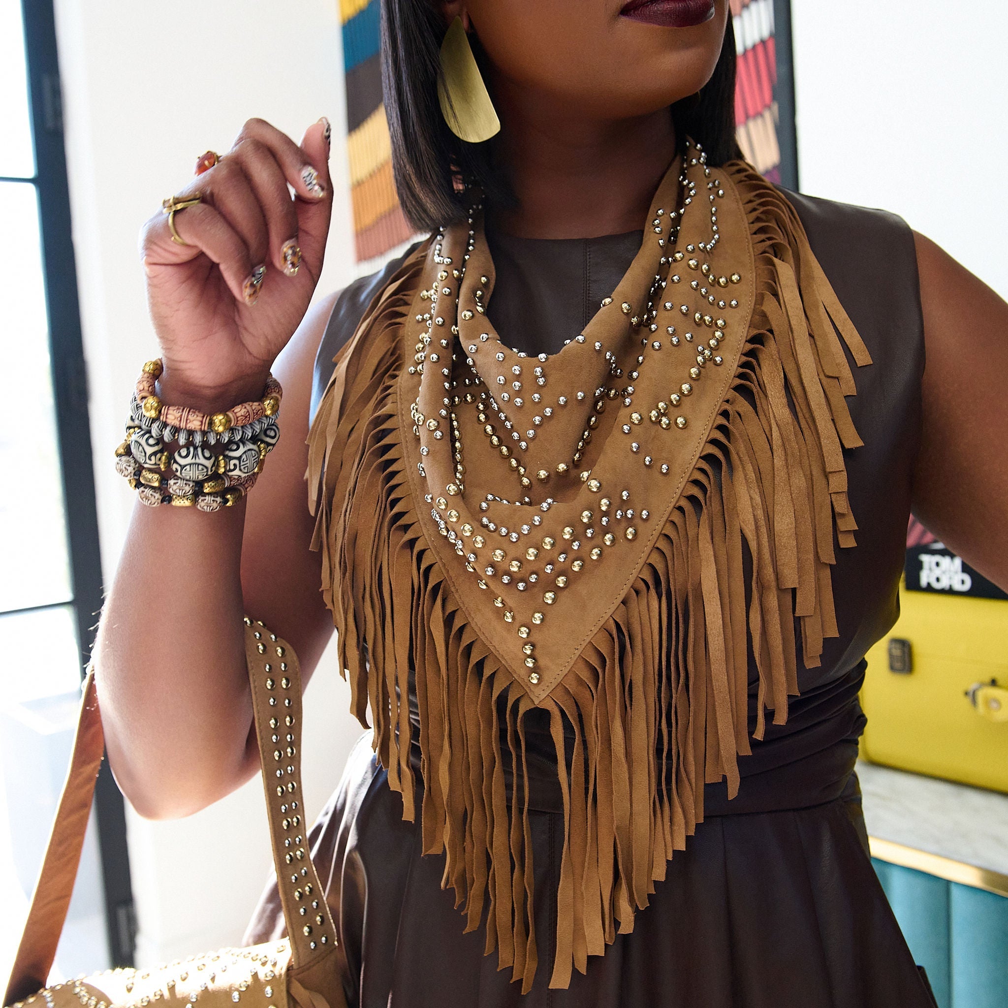 Indira Fringe Scarf Necklace - Cowgirl Suede,Necklaces, Sassy Jones,