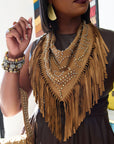 Indira Fringe Scarf Necklace - Cowgirl Suede,Necklaces, Sassy Jones,