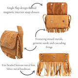 Indira Fringe Statement Flap Bag - Cowgirl Suede,Handbags, Sassy Jones,