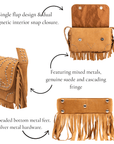 Indira Fringe Statement Flap Bag - Cowgirl Suede,Handbags, Sassy Jones,