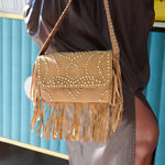 Indira Fringe Statement Flap Bag - Cowgirl Suede,Handbags, Sassy Jones,