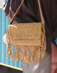 Indira Fringe Statement Flap Bag - Cowgirl Suede,Handbags, Sassy Jones,